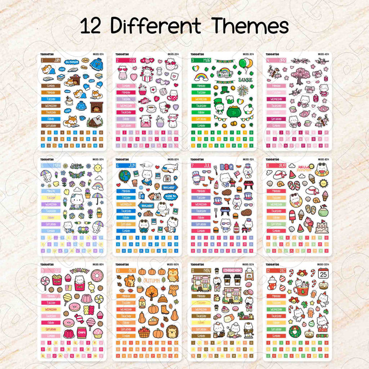 Set #5 12 Months Hobonichi Cousin A5 Planner Stickers Bundle available in 12 different themes