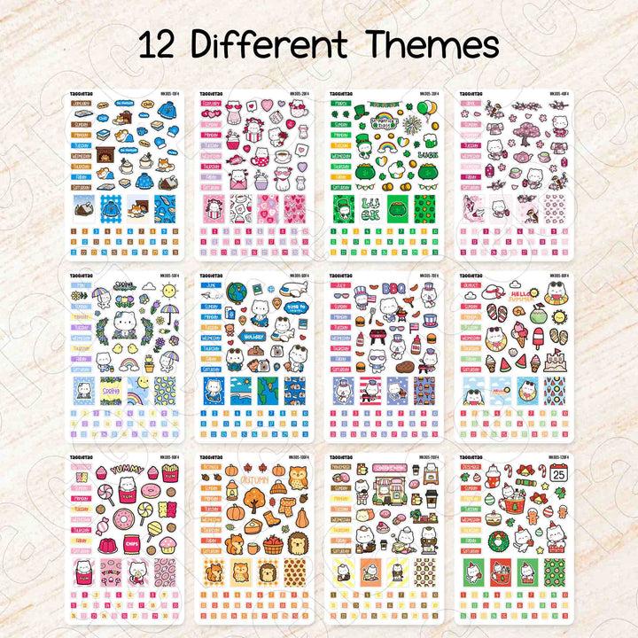 Set #5 12 Months Hobonichi Weeks Planner Stickers Bundle available in 12 different themes