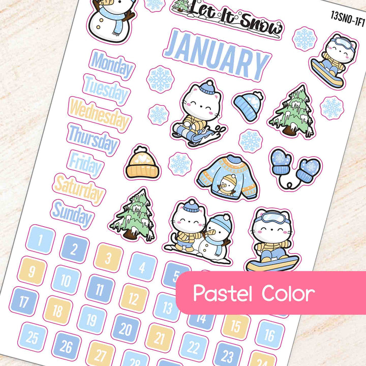 January Winter Theme #2 Planner Stickers pastel color