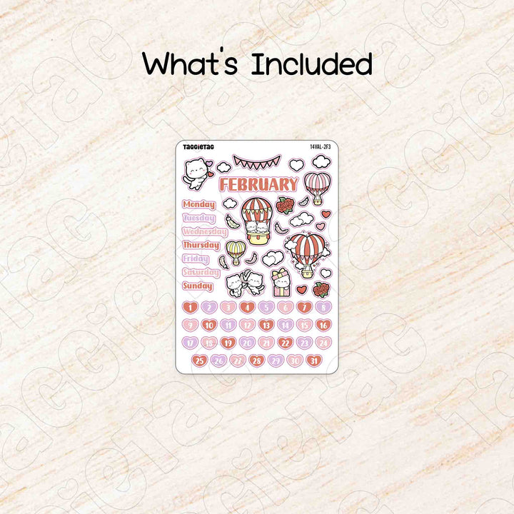 Includes a sheet of February Valentine Hot Air Balloons Theme Planner Stickers