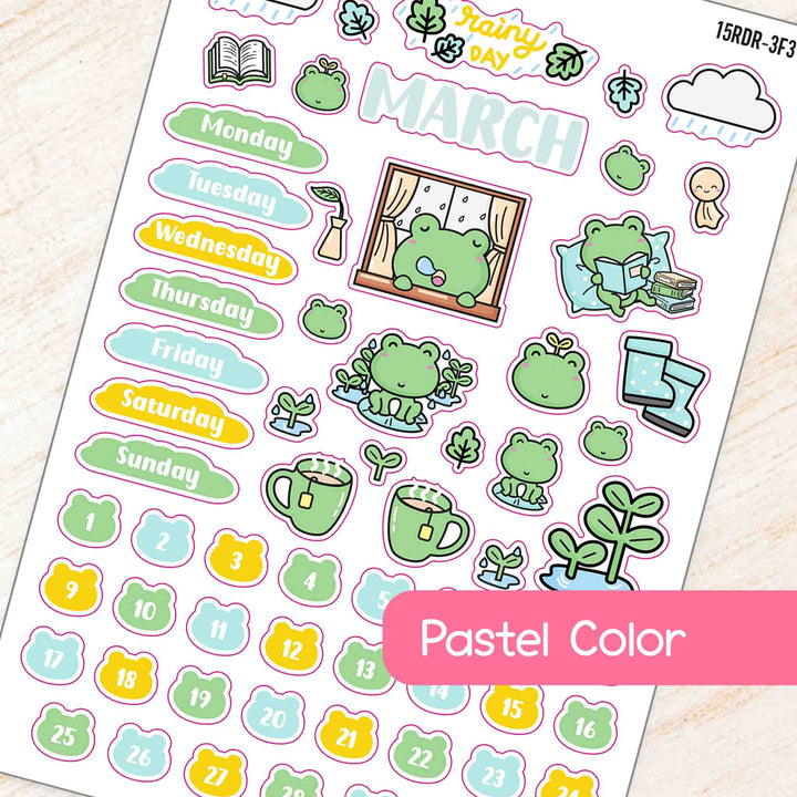 March Rainy Day Reads Theme Planner Stickers in pastel color