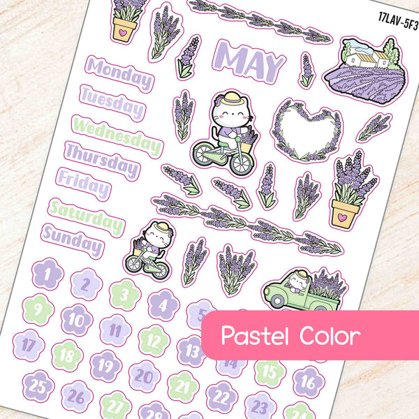 May Lavender Theme Planner Stickers in pastel color