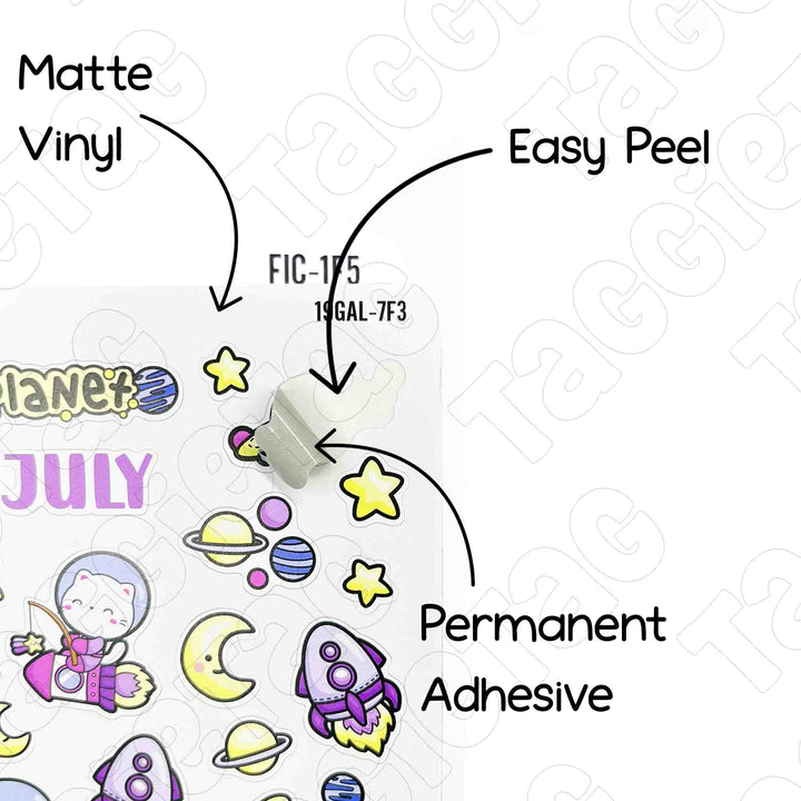 July Galaxy Theme Planner Stickers is easy to peel, matte vinyl material, and permanent adhesive