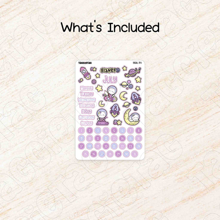 Includes a sheet of July Galaxy Theme Planner Stickers