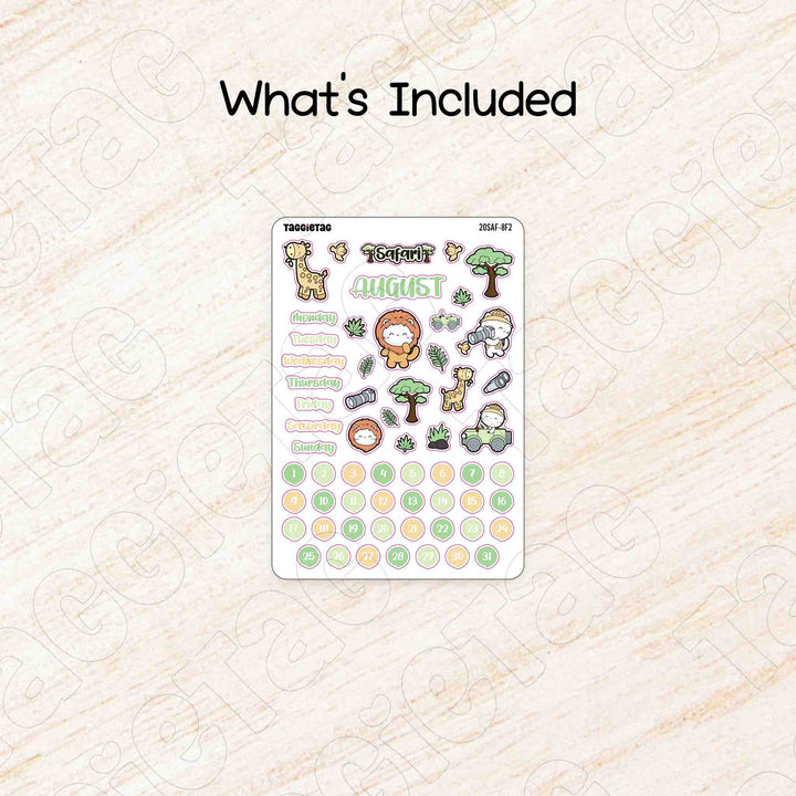 Includes a sheet of August Safari Theme Planner Stickers