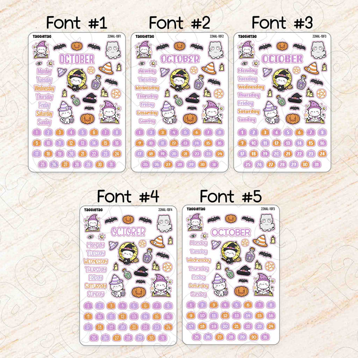 October Halloween #2 Theme Planner Stickers available in 5 different fonts