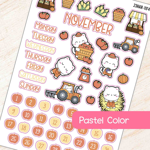 November Harvest Theme Planner Stickers in pastel color