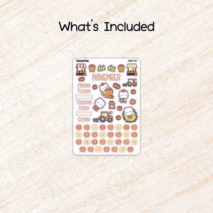 Includes a sheet of November Harvest Theme Planner Stickers