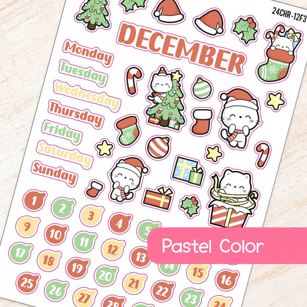 December Christmas #2 Theme Planner Stickers in pastel color