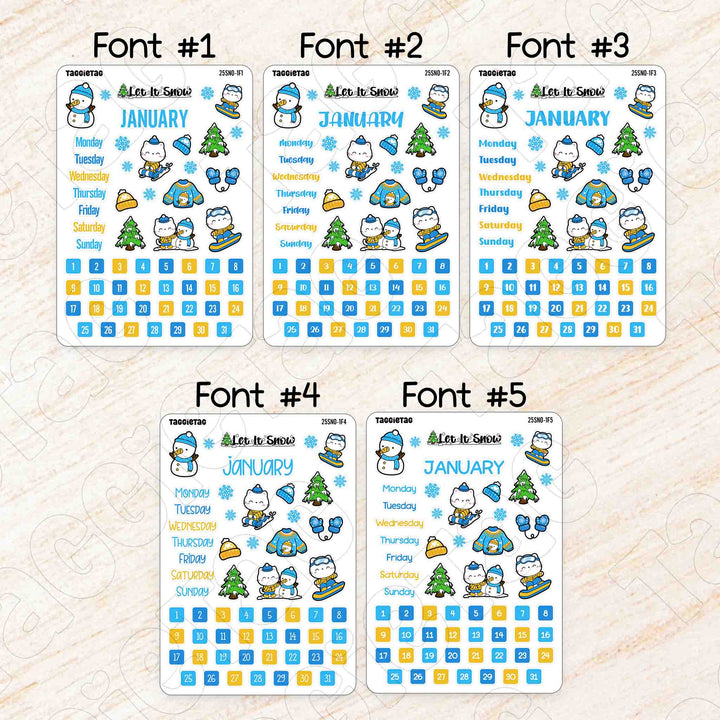 January Winter Theme #2 Planner Stickers available in 5 different fonts