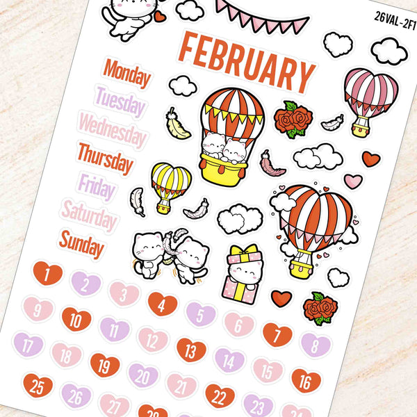 February Valentine Hot Air Balloons Theme Planner Stickers