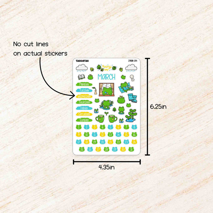 March Rainy Day Reads Theme Planner Stickers no cut lines on actual stickers, sheet size is 4.35in x 6.25in