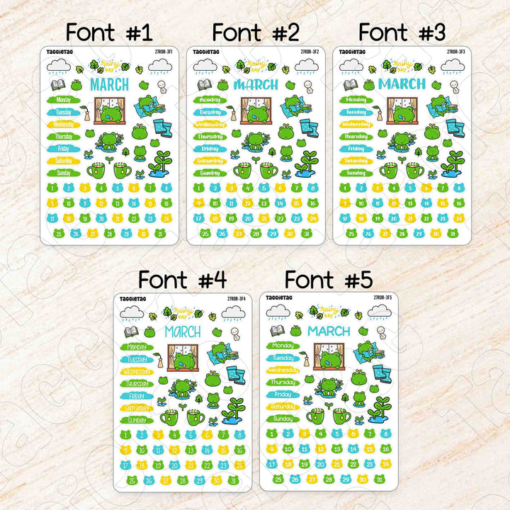 March Rainy Day Reads Theme Planner Stickers available in 5 different fonts