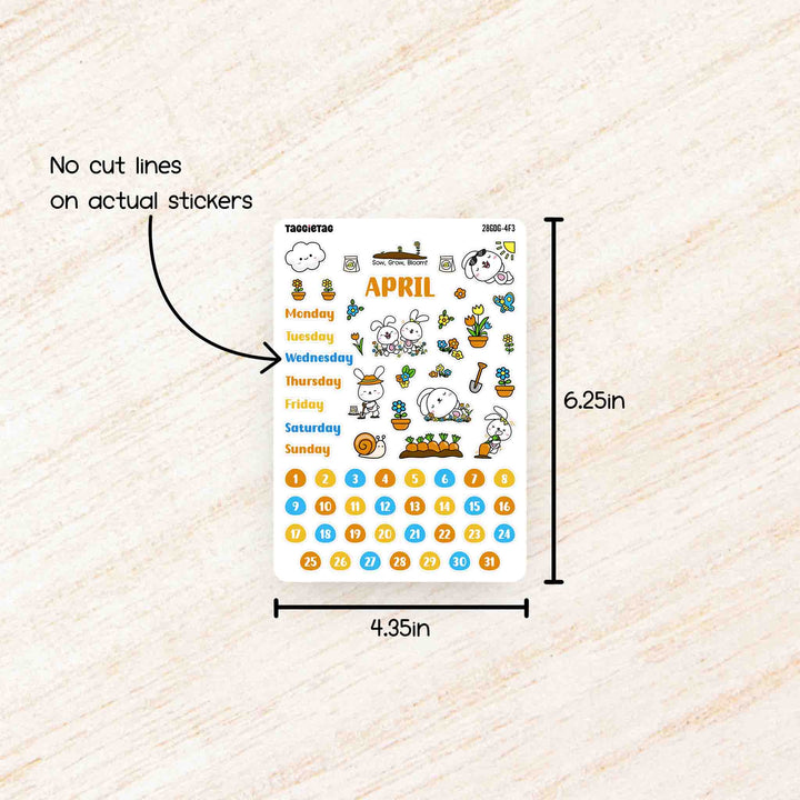 April Gardening Theme Planner Stickers no cut lines on actual stickers, sheet size is 4.35in x 6.25in