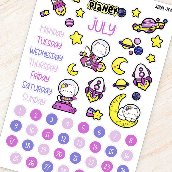 July Galaxy Theme Planner Stickers