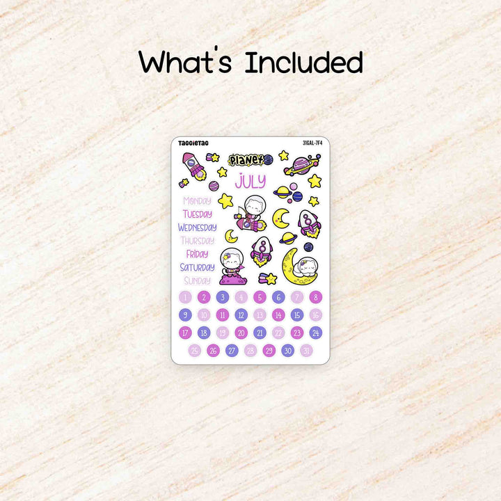 Includes a sheet of July Galaxy Theme Planner Stickers