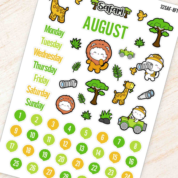 August Safari Theme Planner Stickers