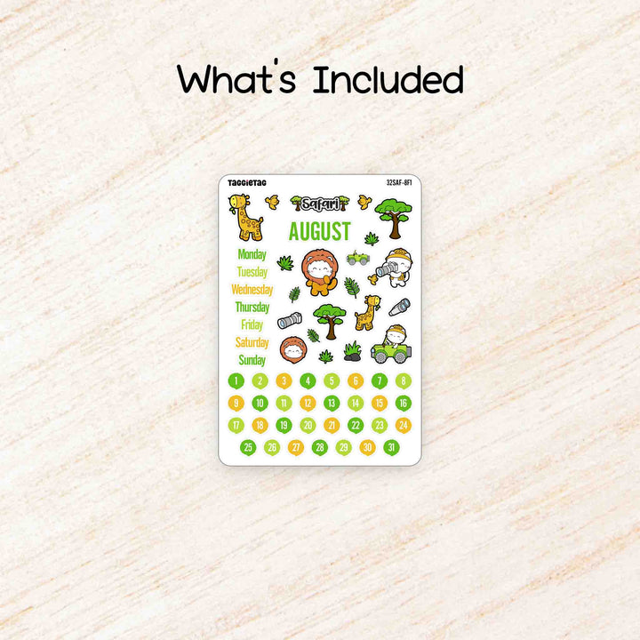 Includes a sheet of August Safari Theme Planner Stickers