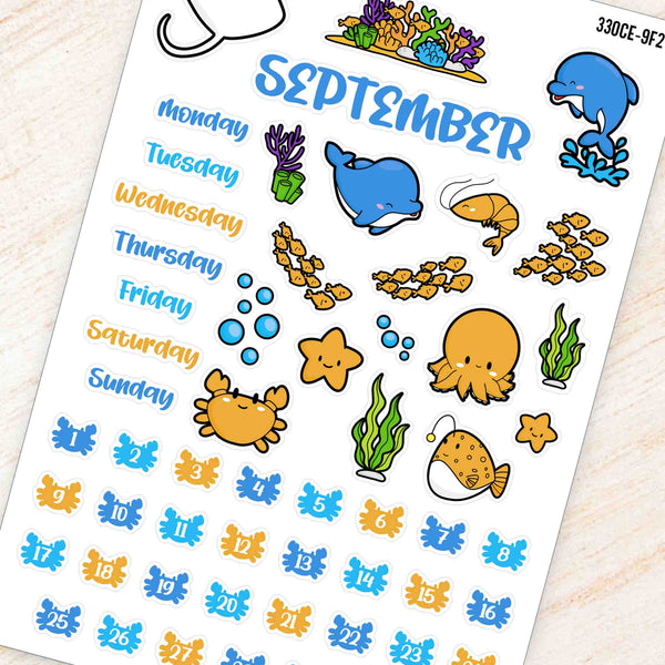 September Deep Blue Sea Theme Planner Stickers