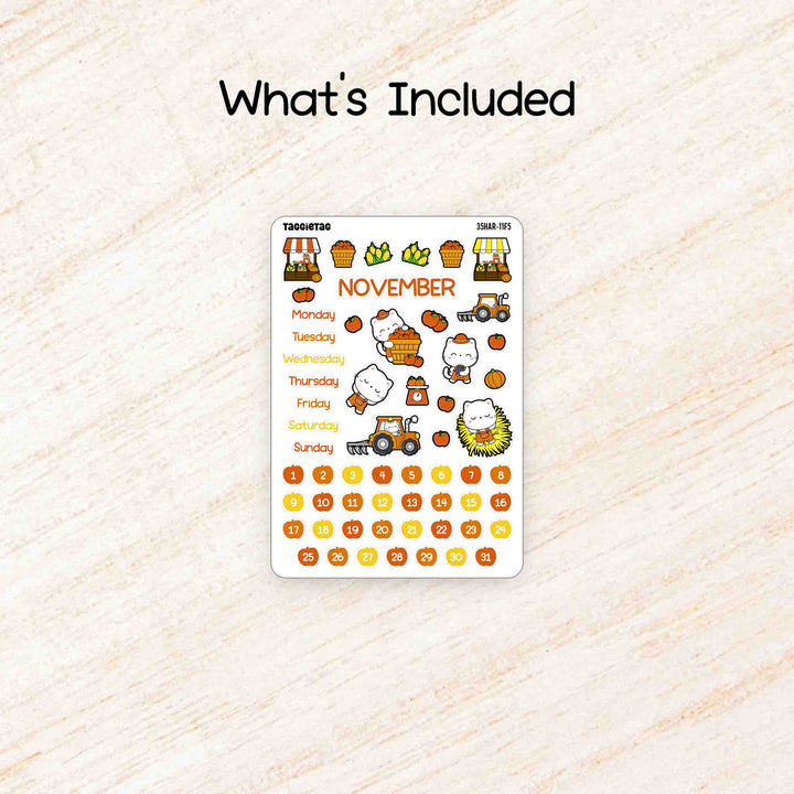 Includes a sheet of November Harvest Theme Planner Stickers