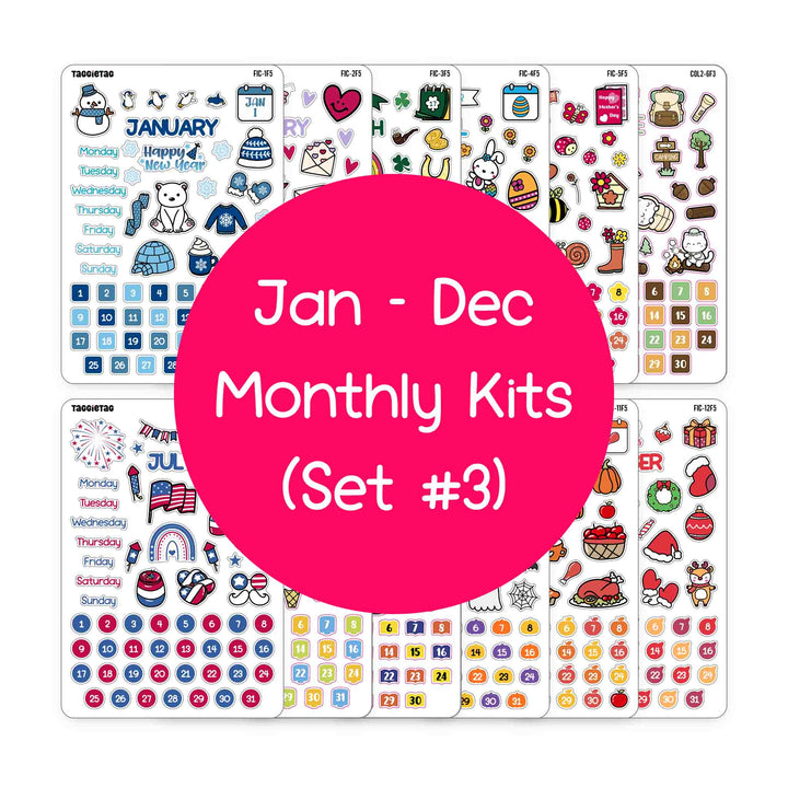 12 Months Planner Stickers Bundle | January to December Planner Stickers Bundle | September Back-to-School Theme (Set #3)