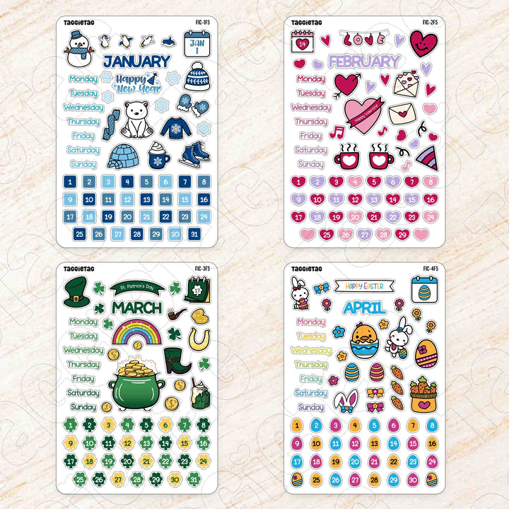 Planner stickers bundle set #3 January to April sticker sheets