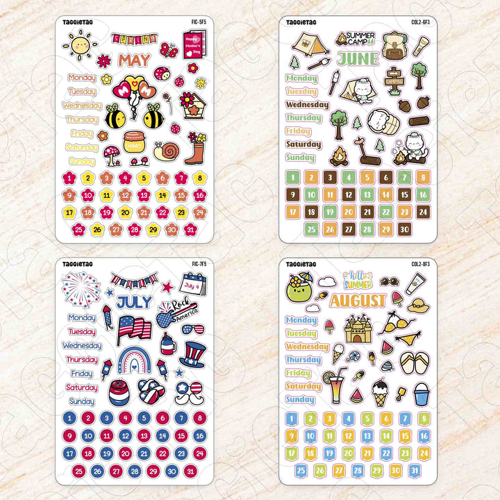 Planner stickers bundle set #3 May to August sticker sheets