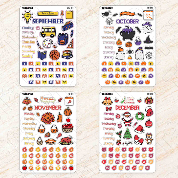 Planner stickers bundle set #3 September to December sticker sheets