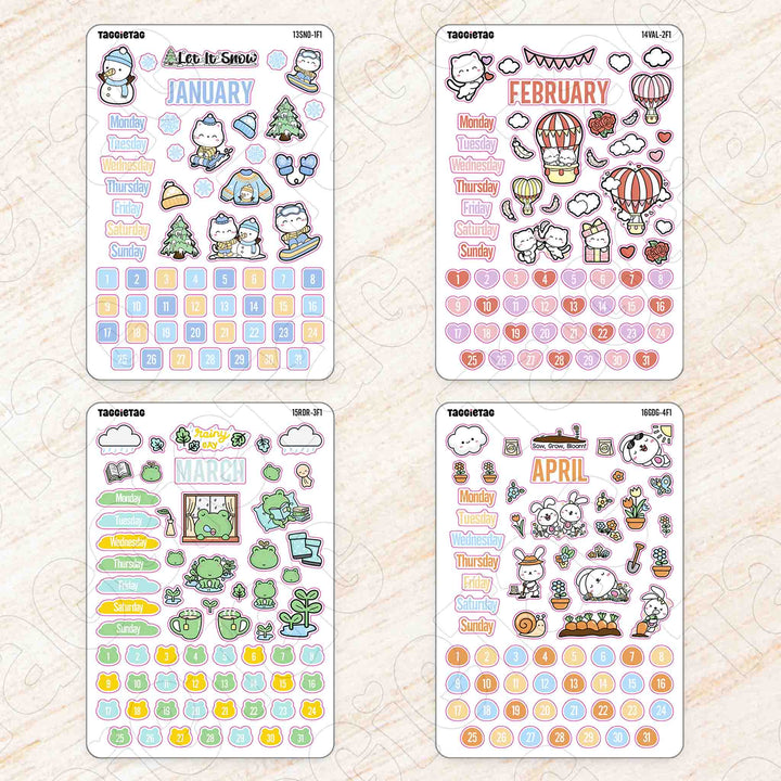 Set #4 January to April sticker sheets