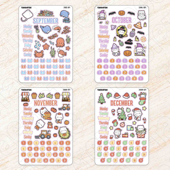 Set #4 September to December sticker sheets