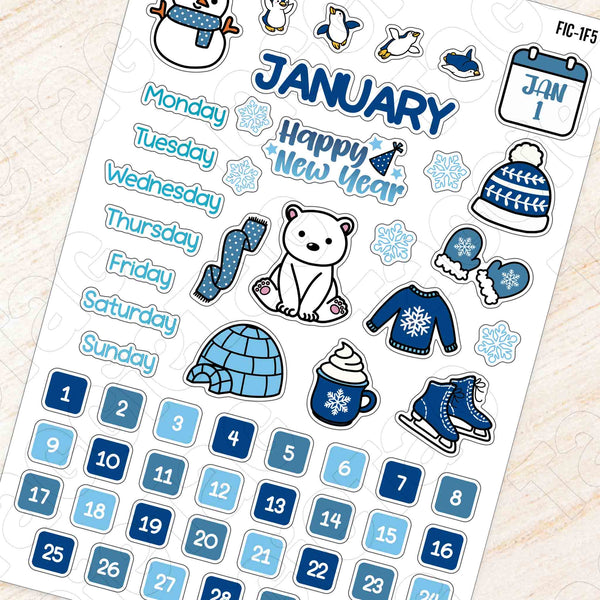 January Winter Themed Planner Stickers | Planner Monthly Kit Stickers