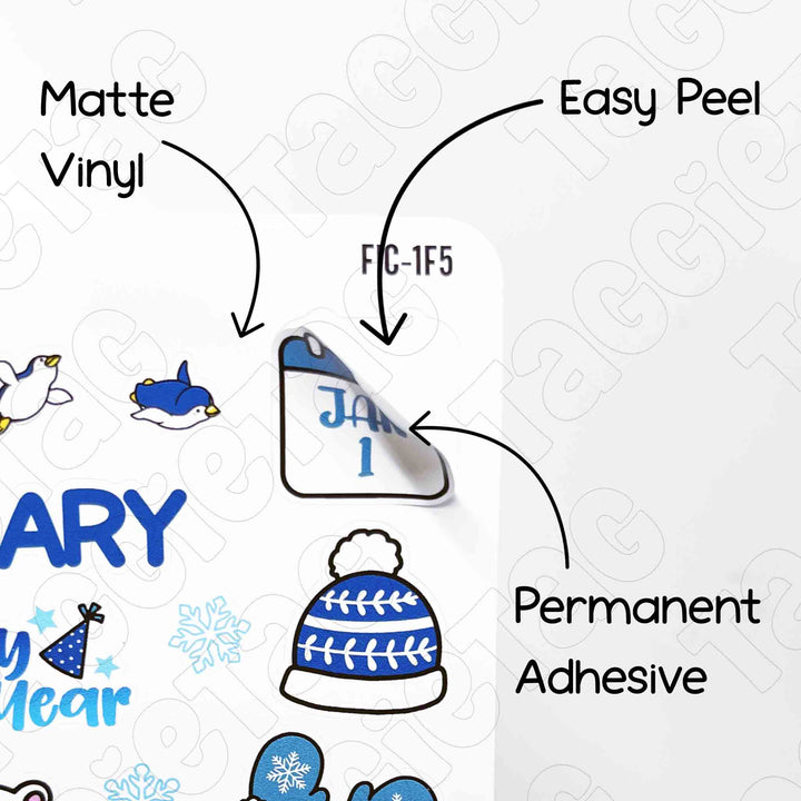 January Winter Themed Planner Stickers matte vinyl material and easy peel