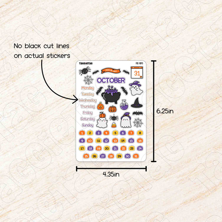 October Halloween Theme Planner Stickers no cut lines on actual stickers