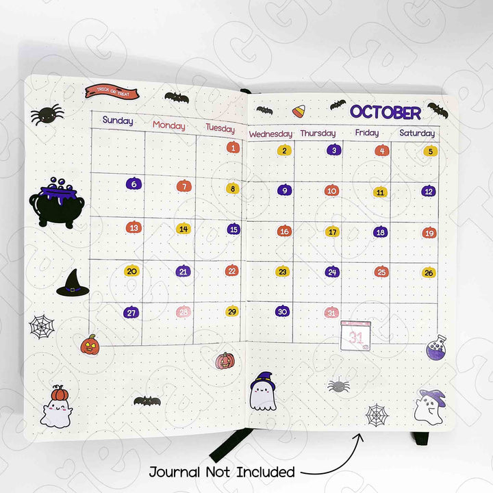 October Halloween Theme Planner Stickers fit most journals, journal not included