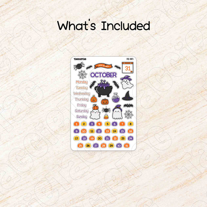 Includes a sheet of October Halloween Theme Planner Stickers