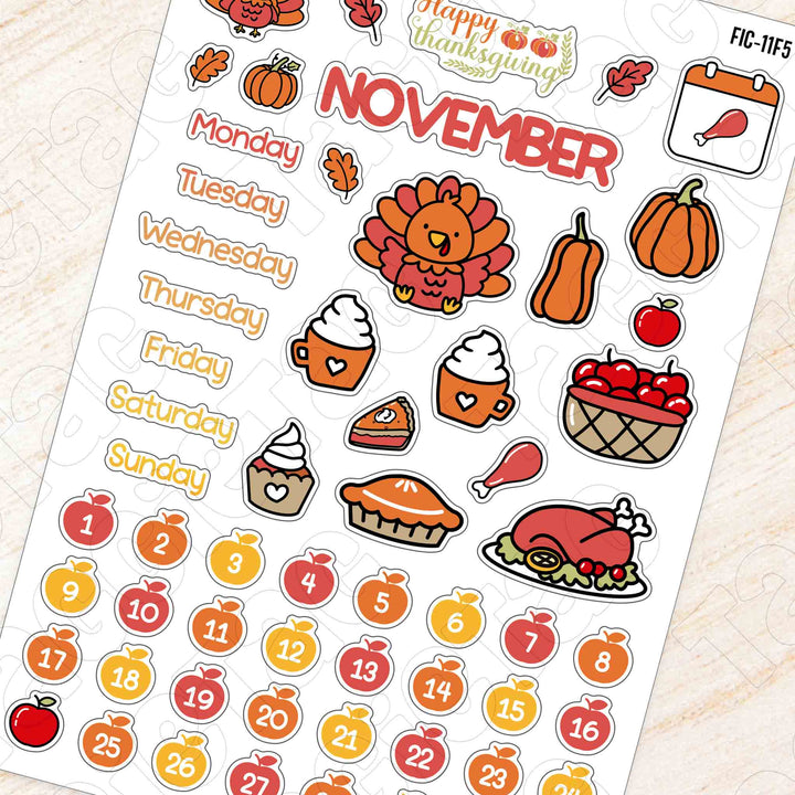 November Thanksgiving Theme Planner Stickers