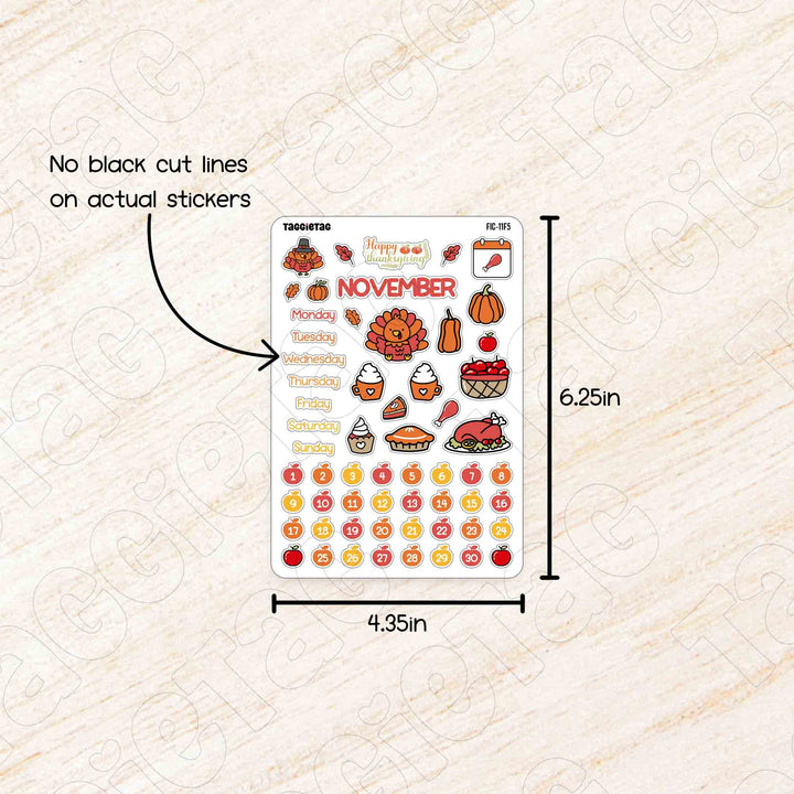 November Thanksgiving Theme Planner Stickers no cut lines on actual stickers