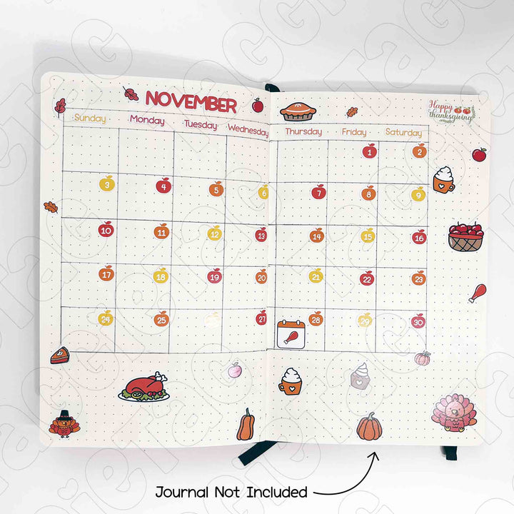 November Thanksgiving Theme Planner Stickers fit most journals, journal not included