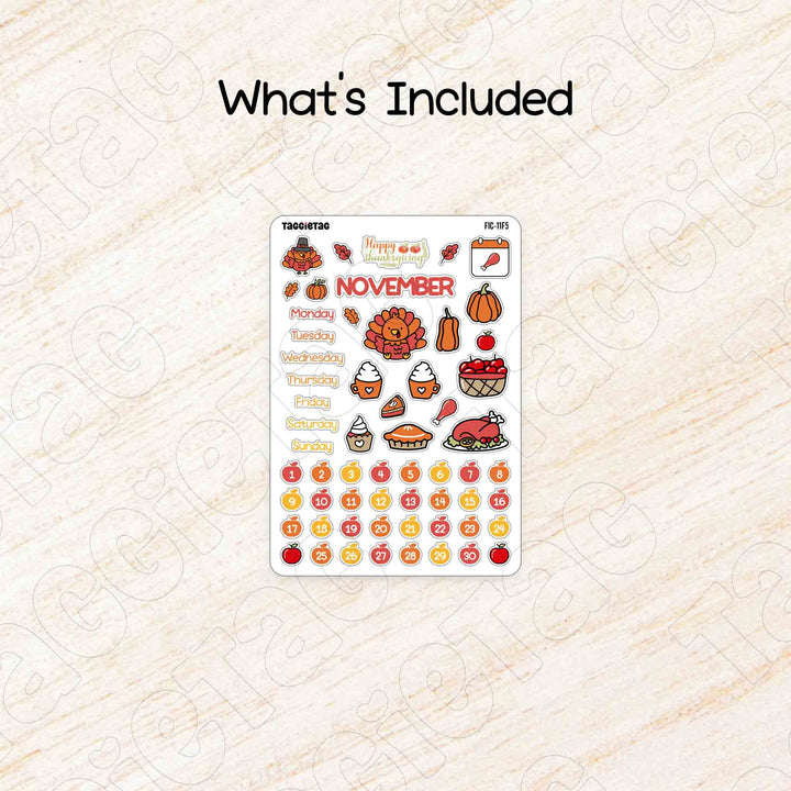 Includes a sheet of November Thanksgiving Theme Planner Stickers