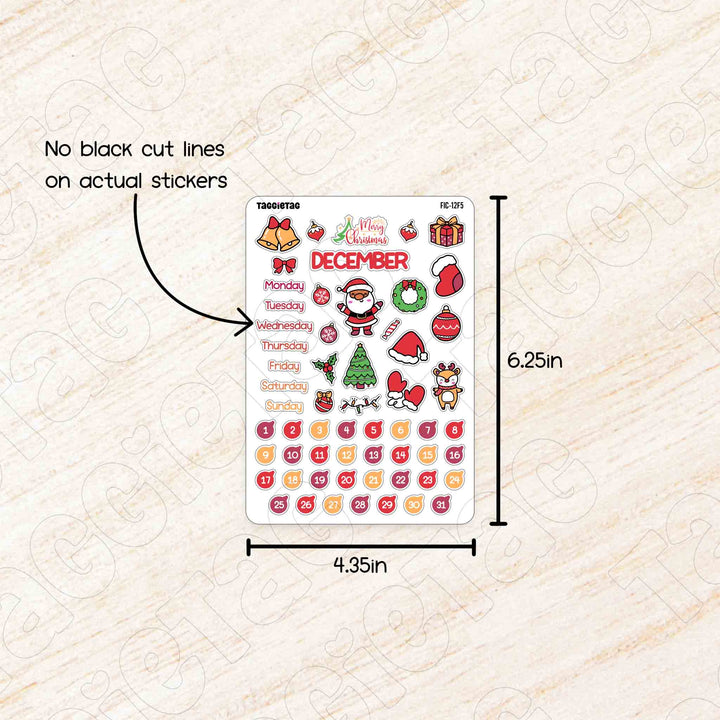 December Christmas Theme Planner Stickers no cut lines on actual stickers