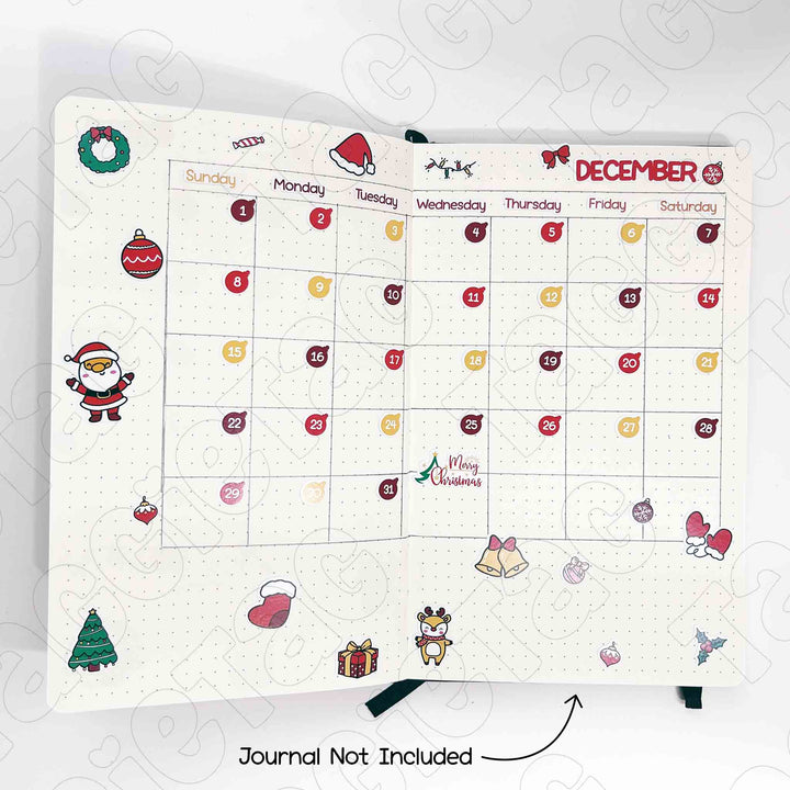 December Christmas Theme Planner Stickers fit most journals, journal not included