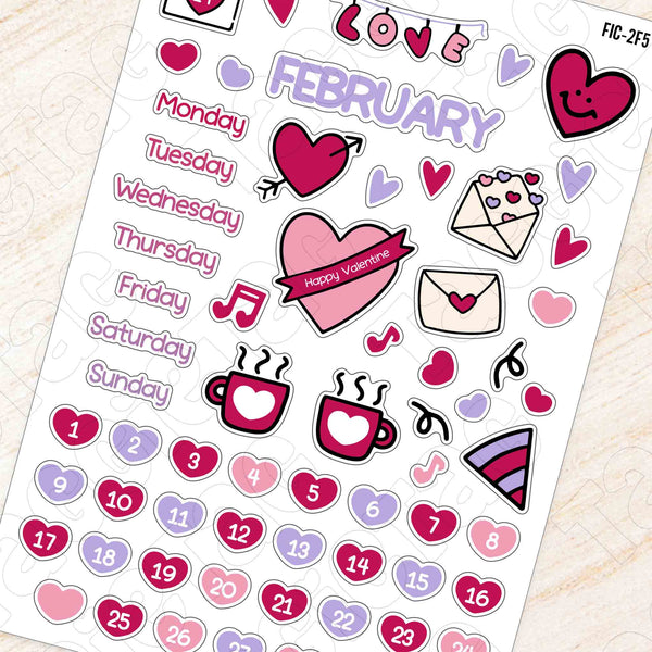 February Valentine Theme Planner Stickers