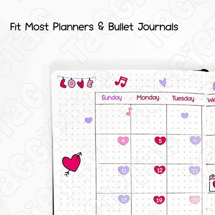 February Valentine Theme Planner Stickers fit on most planners, planner not included