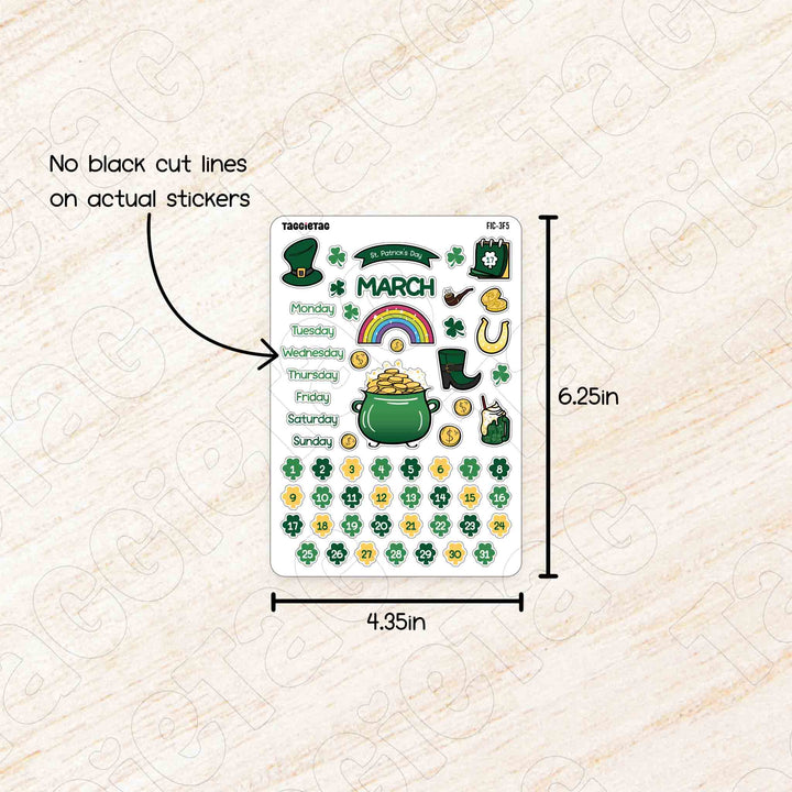 March St. Patrick's Day Theme Planner Stickers no cut lines on actual stickers