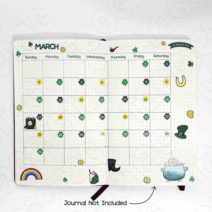 March St. Patrick's Day Theme Planner Stickers fit most journal, journal not included