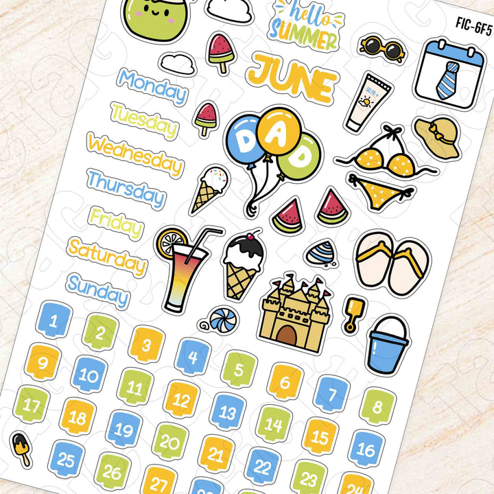 June Summer Beach Theme Planner Stickers