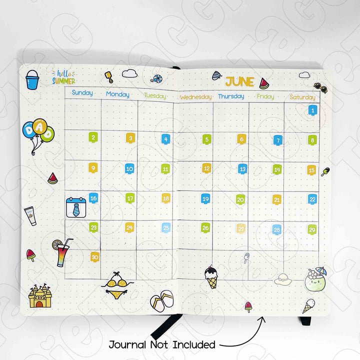 June Summer Beach Theme Planner Stickers fit most journals, journal not included