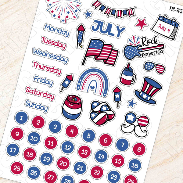 July Independence Day Theme Planner Stickers