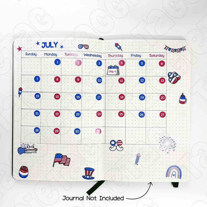 July Independence Day Theme Planner Stickers fit most journals, journal not included