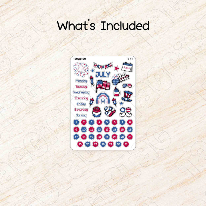 Includes a sheet of July Independence Day Theme Planner Stickers